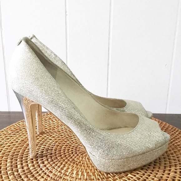Michael Kors Giltter Platform Heels Silver Size 11 M Woman - Picture 3 of 4